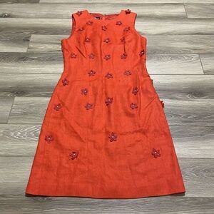 Donna Morgan Linen Midi‎ Dress Flower Embroidered Pearl Detail Boho Wedding